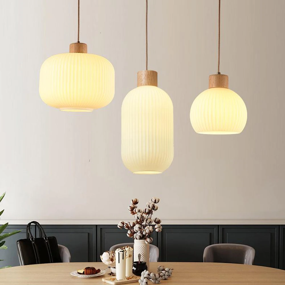 Lámpara colgante de cristal nórdico, lámpara colgante japonesa para comedor, sala de estar, cocina, restaurante, iluminación interior moderna, decoración del hogar E27