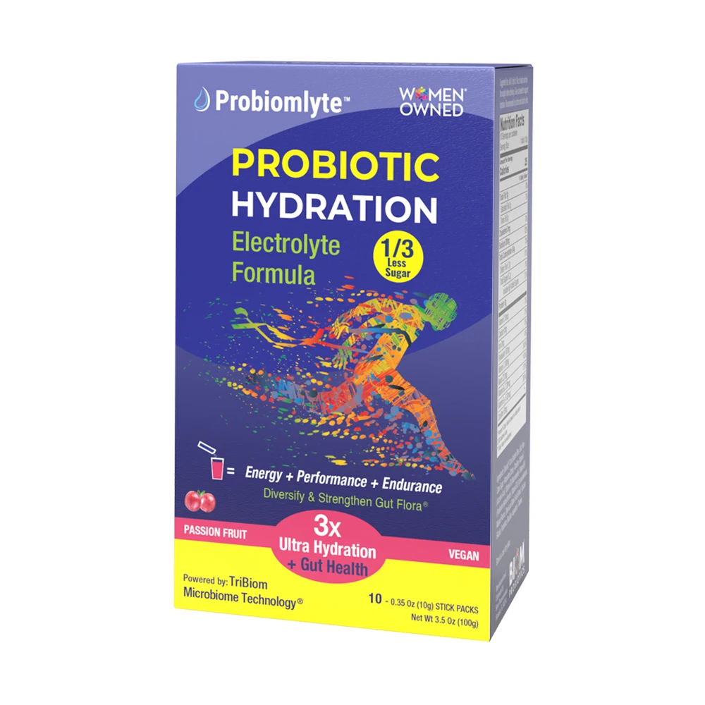 Probiomlyte – Passion Fruit - Low Sugar Probiotics Prebiotics Postbiotics with Electrolytes + Vitamin Superior Hydration