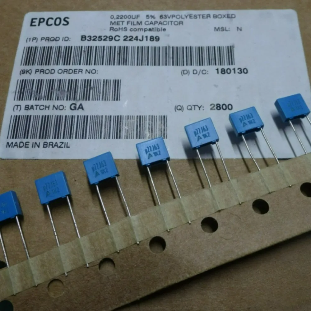 

20pcs/lot EPCOS 0.22uf 63V 220nf u22 224 J Brand New 5mm Film Capacitor B32529C224J