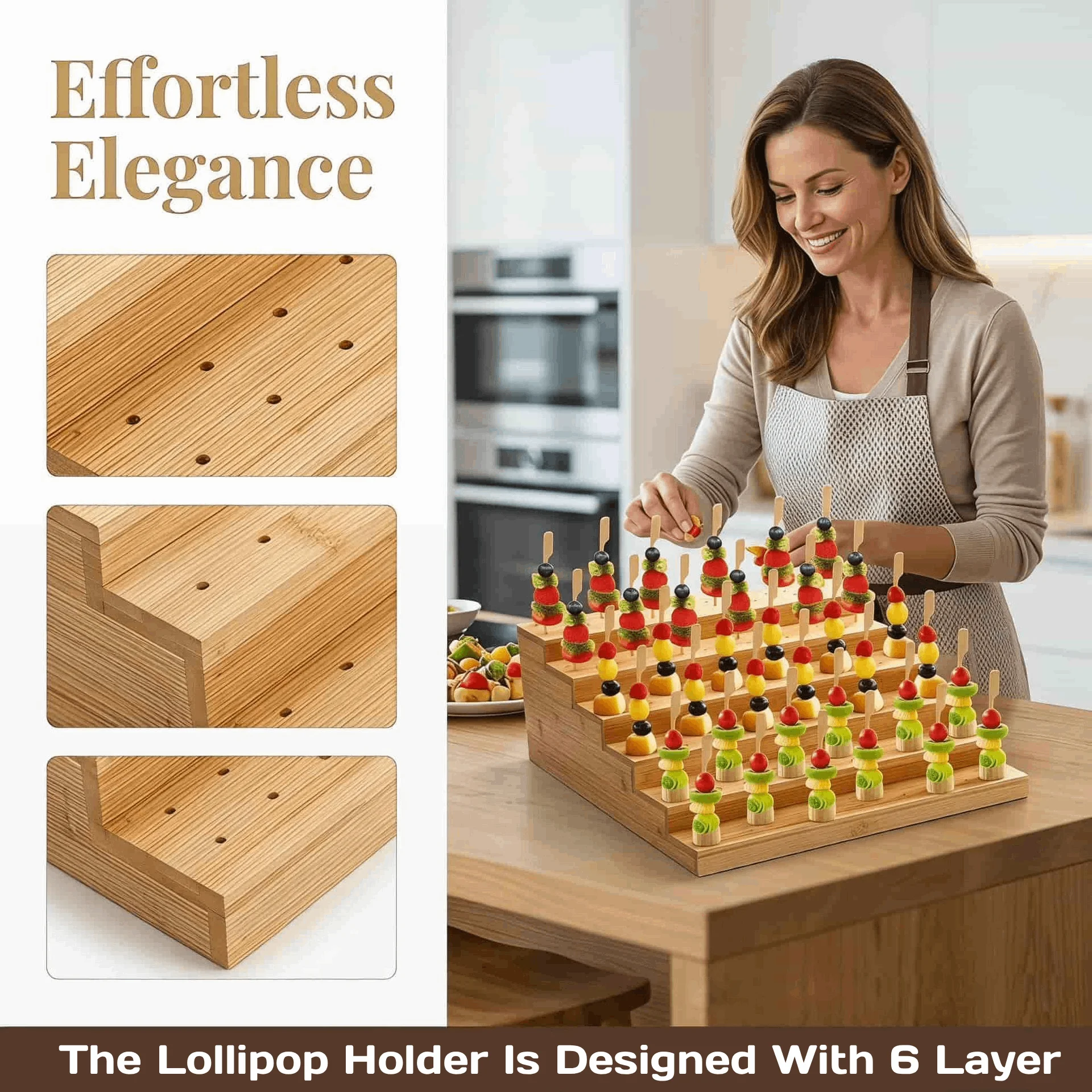 Wood Lollipop Holder Display Rack Portable Sucker Stand Cake Stand Display Riser For Window Skewer Self-Service Rack