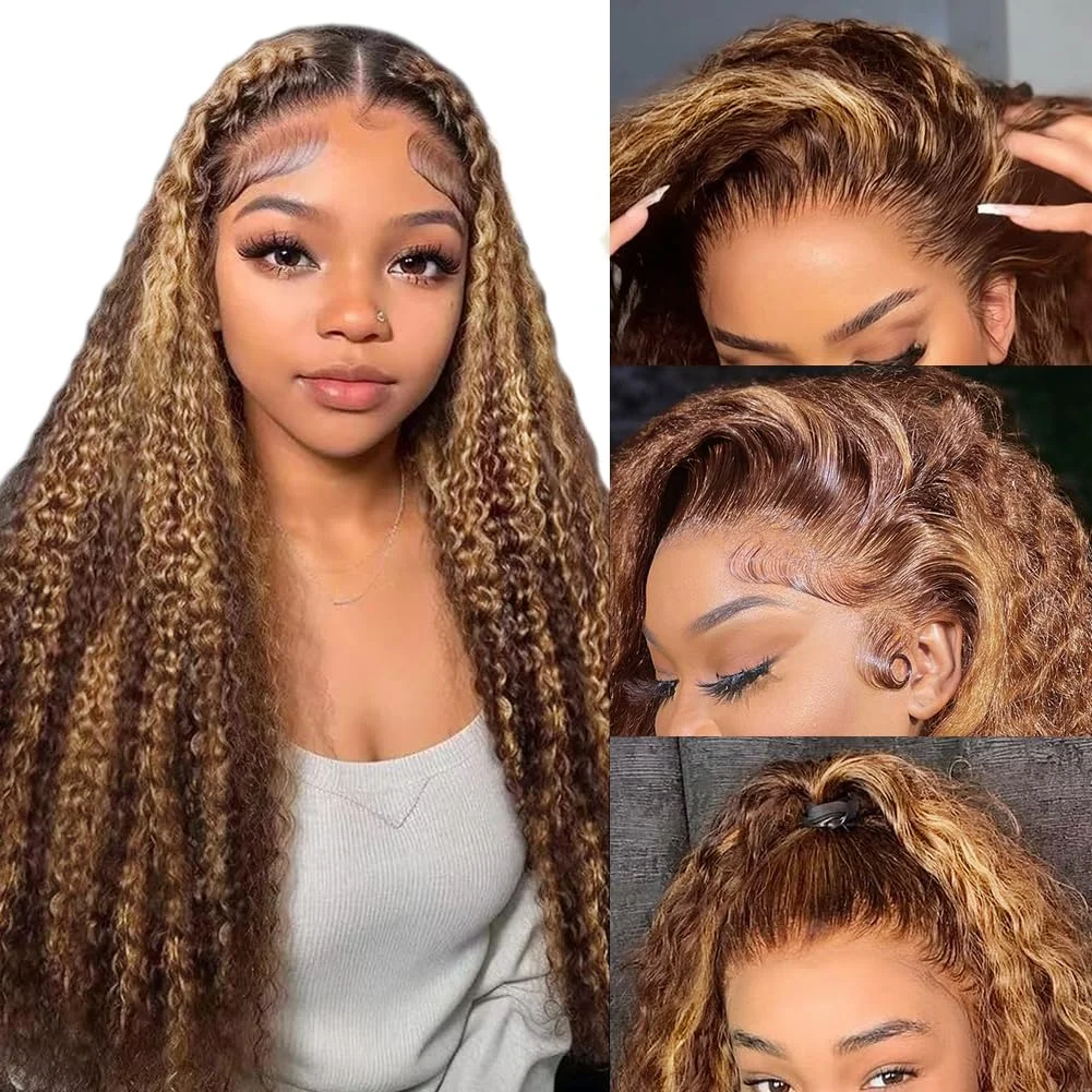 13x6 HD Lace Front Highlight Wigs Human Hair Deep Wave 13x4 Lace Frontal Honey Blond Wig Curly Human Hair Wigs Water Wave 40Inch