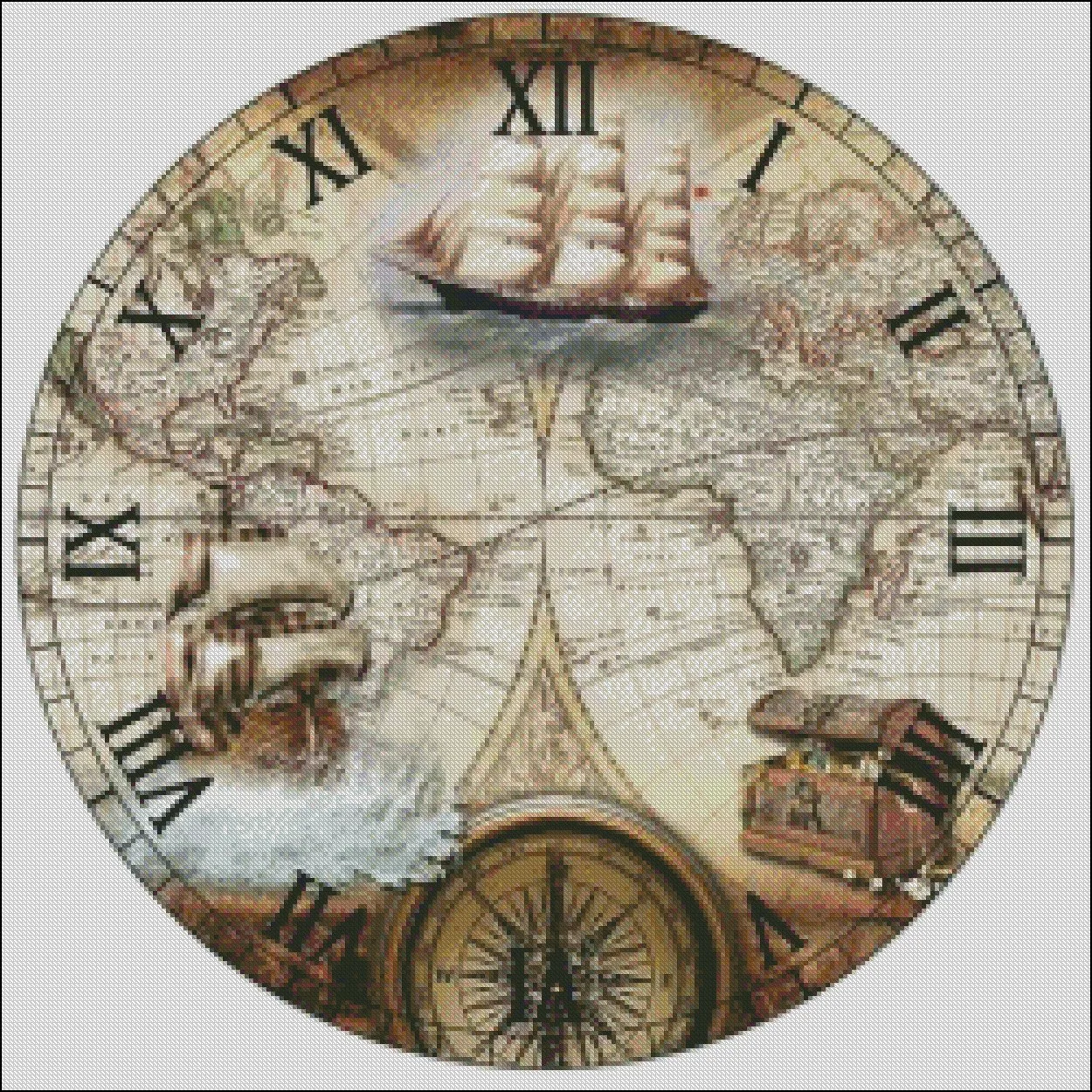 Antique Map Clock - Counted Cross Stitch Kits - DIY Handmade Needlework Embroidery 14 CT Aida DMC Color