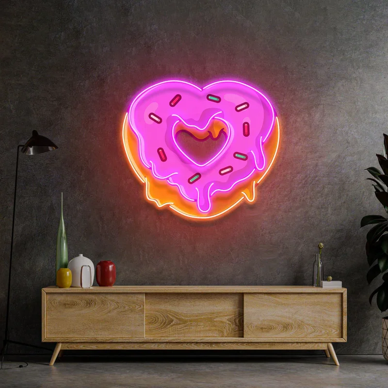 Heart Shaped Donut LED Neon Sign Sweet Coffee Shop Sign Office Wall Art Hanging Game Room Wedding Sign