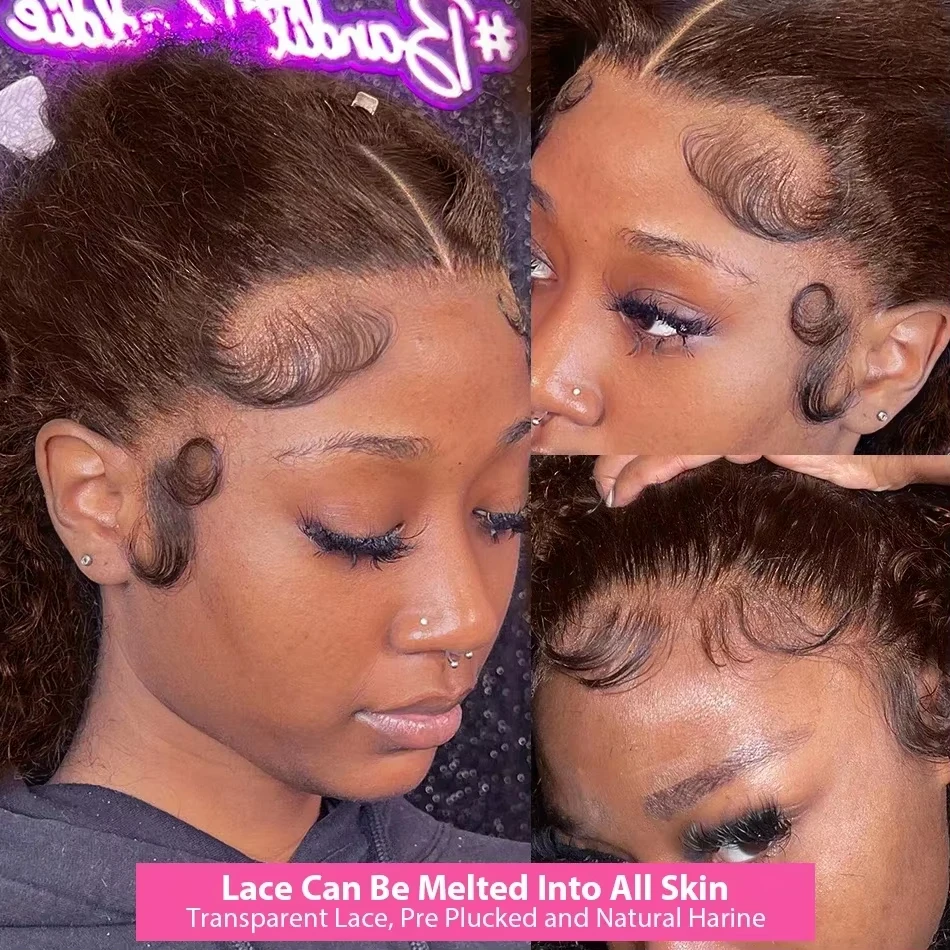 Wiggogo Chocolate Brown Curly Lace Front Wig 100% Human Hair Pre Plucked Deep Wave Hd Transparent Lace Frontal Wig Brazilian Wig image 4