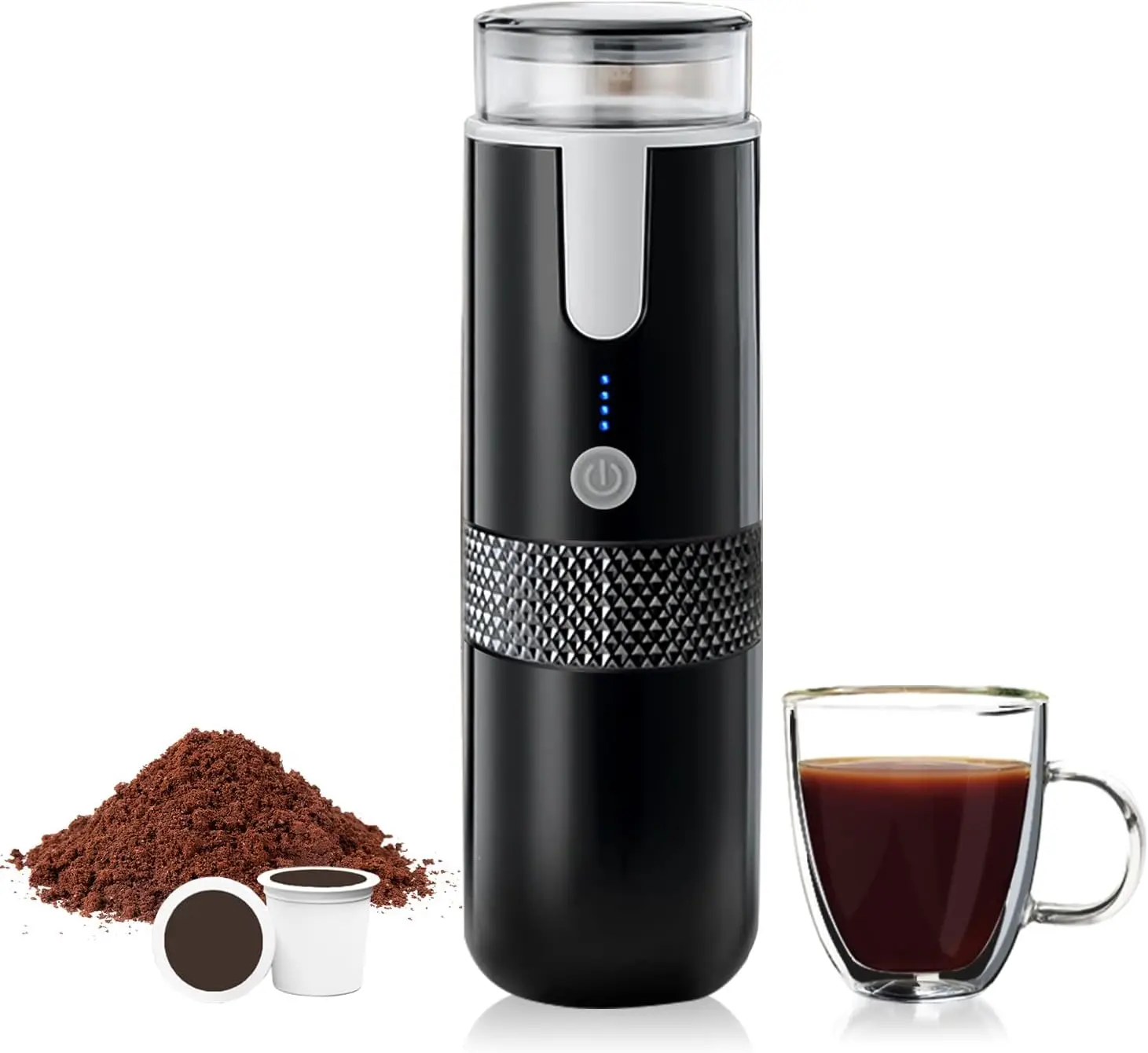 

Portable Espresso Maker, Electric Travel Coffee Machine Non-Heating Version Compatible with K Cup Capsules & Ground Coffee