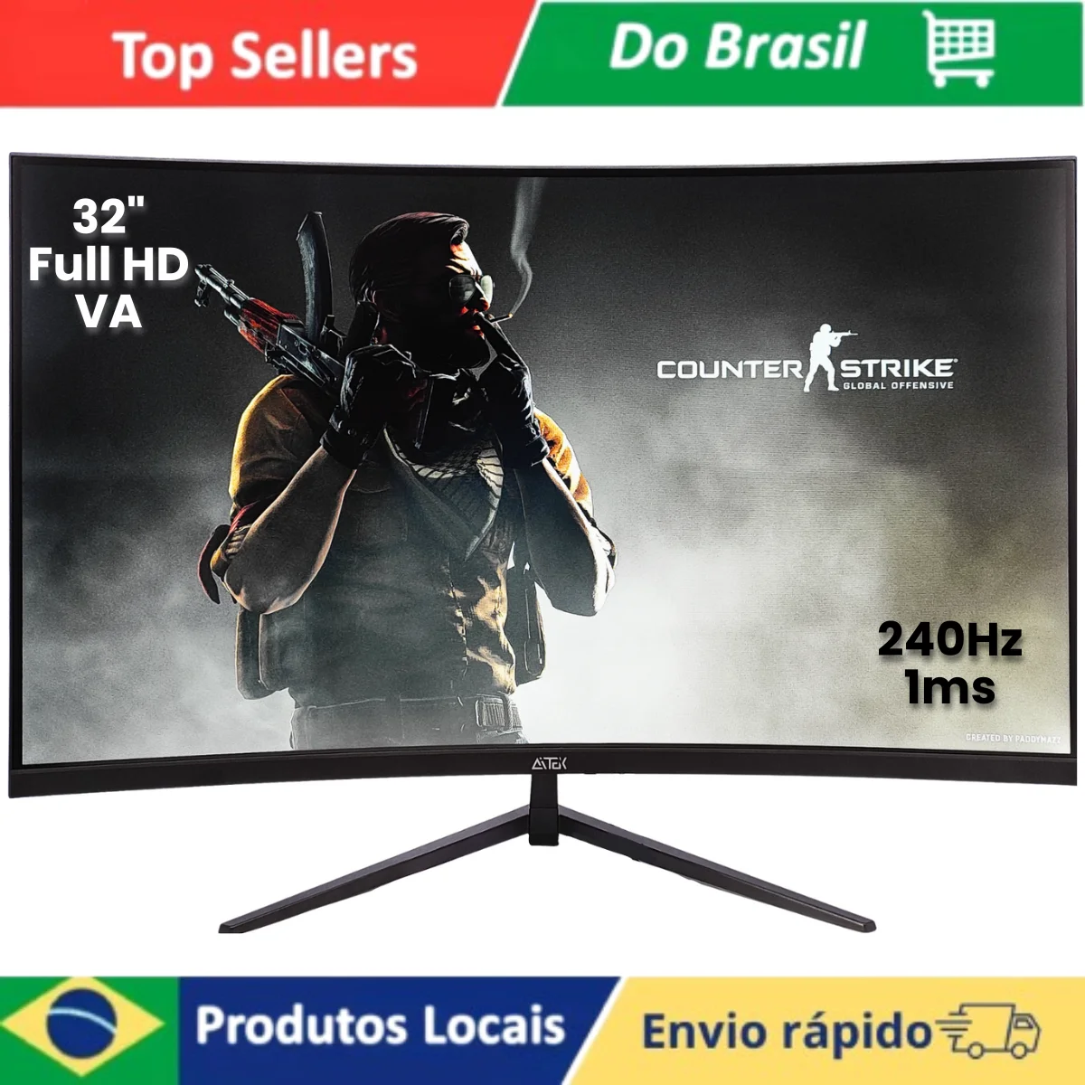 Monitor Gamer Curvo 32 Polegadas Full HD VA 240Hz 1ms HDMI DisplayPort VESA Imersão Total Para Jogos E Cinema