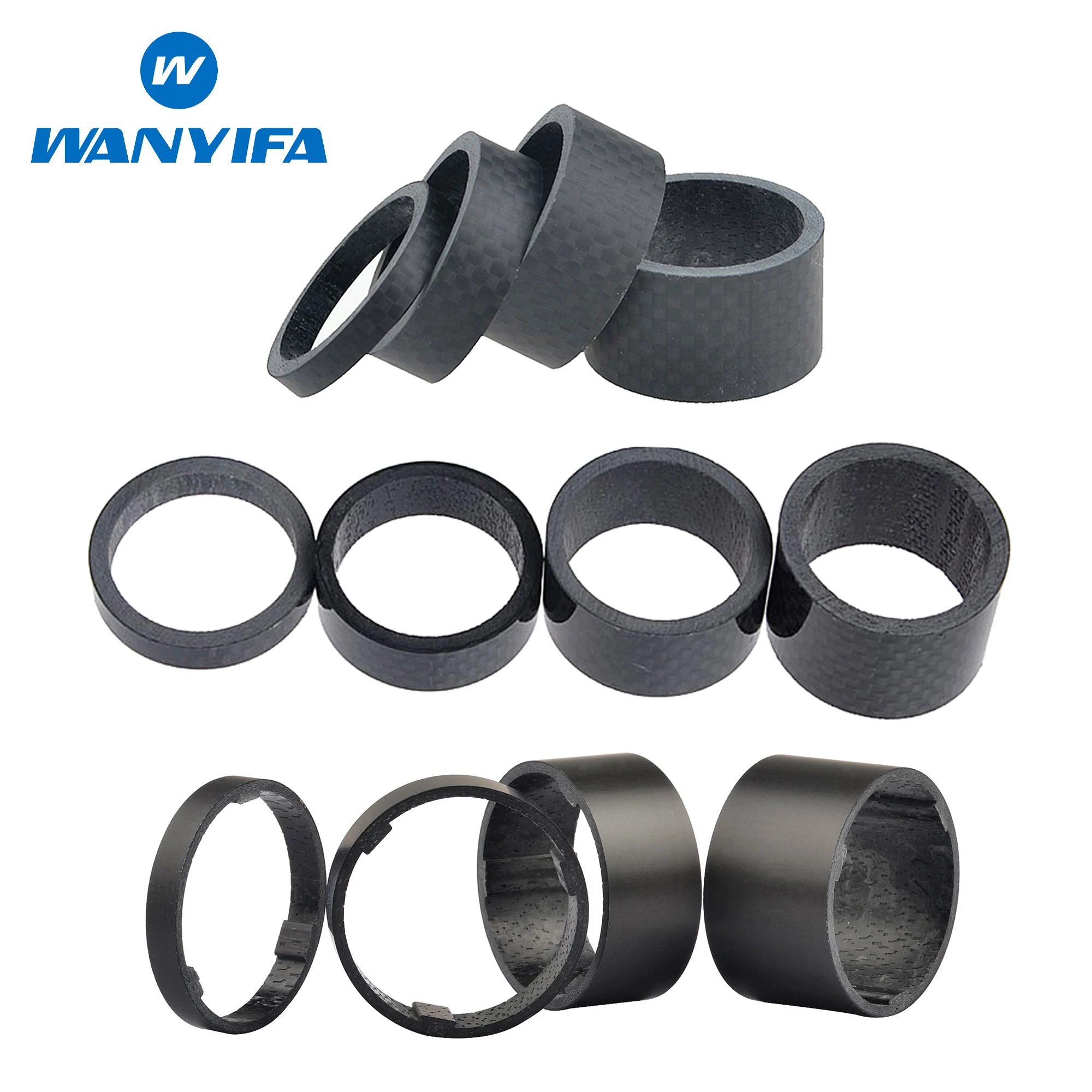 Wanyifa 4pcs 3K/UD Carbon Fiber Headset Fork Spacers Kit Bicycle Front Fork Handlebar Washer Ring Gasket 5+10+15+20mm Set