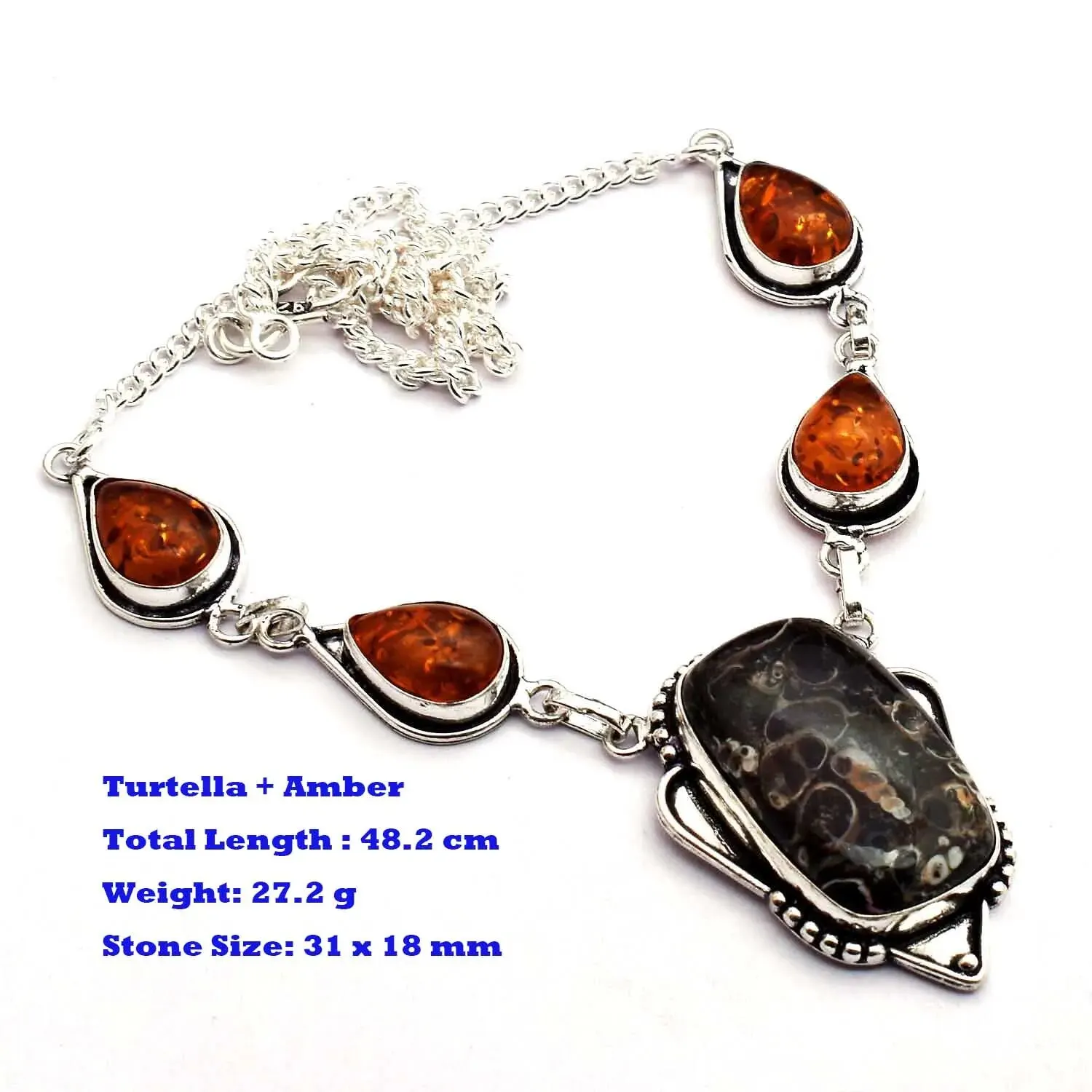 Genuine Jasper Agate Rhodonite Carnelian Opal Black Onyx Emerald Sapphire  Necklace  Silvers Overlay over Copper