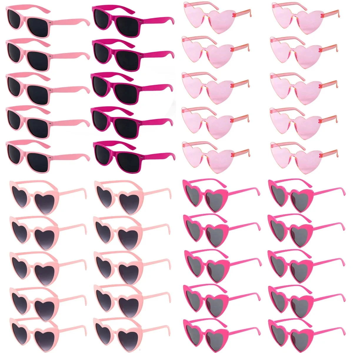 joy-enlife Lunettes de soleil carrées en forme de cœur, 10 pièces, Rose, rouge, Rose, pour enterrement de vie de jeune fille, mariage, saint-valentin, douche nuptiale, accessoire Photo 3