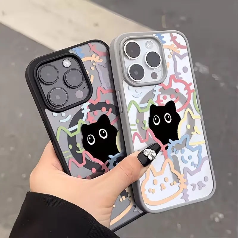 Fotografia 4: Capa Magnética Pintada com Gato de Desenho Animado para iPhone 18 17 16 15 14 13 12 11 Pro Xs Max Plus Air Mini XR X 17e 16e