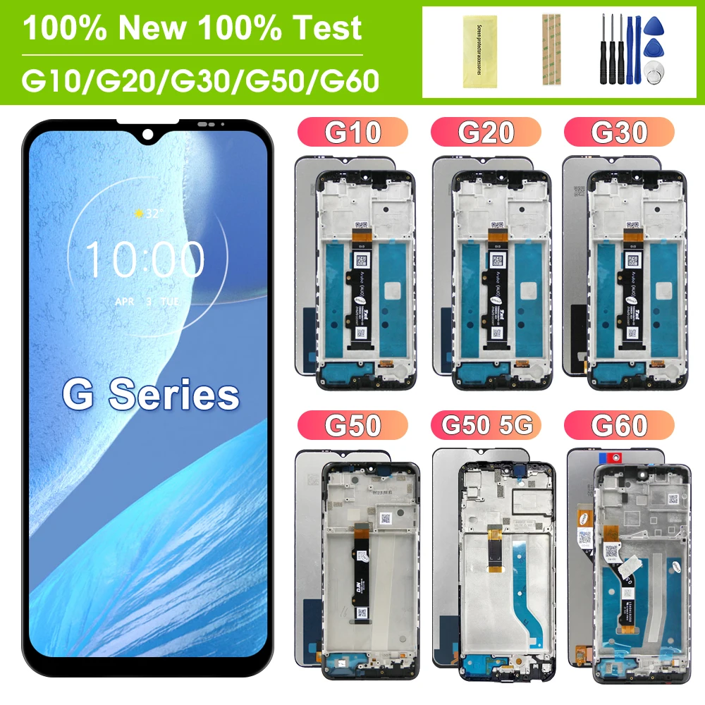 Dla Motorola Moto G10 G20 G30 Wyświetlacz LCD Ekran dotykowy Digitizer z ramką, Dla Moto G50 G60 G100 Wymiana wyświetlacza