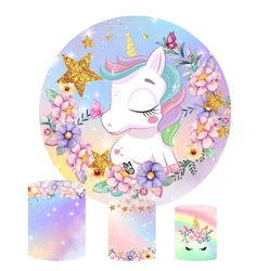 Flora Unicorn Birthday Party Decor Dessert Pedestal Plinth Cylinder Cover Circle Round Backdrop Cover