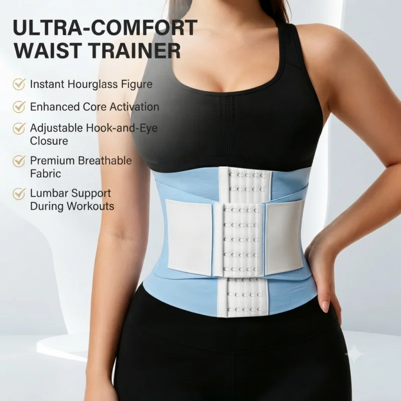 Women's Triple Wrap Waist Trainer Belt, High Elastic NylonTummy Control Waist Cincher with Multi-Row AdjustableHook & Eye Shaping Girdle