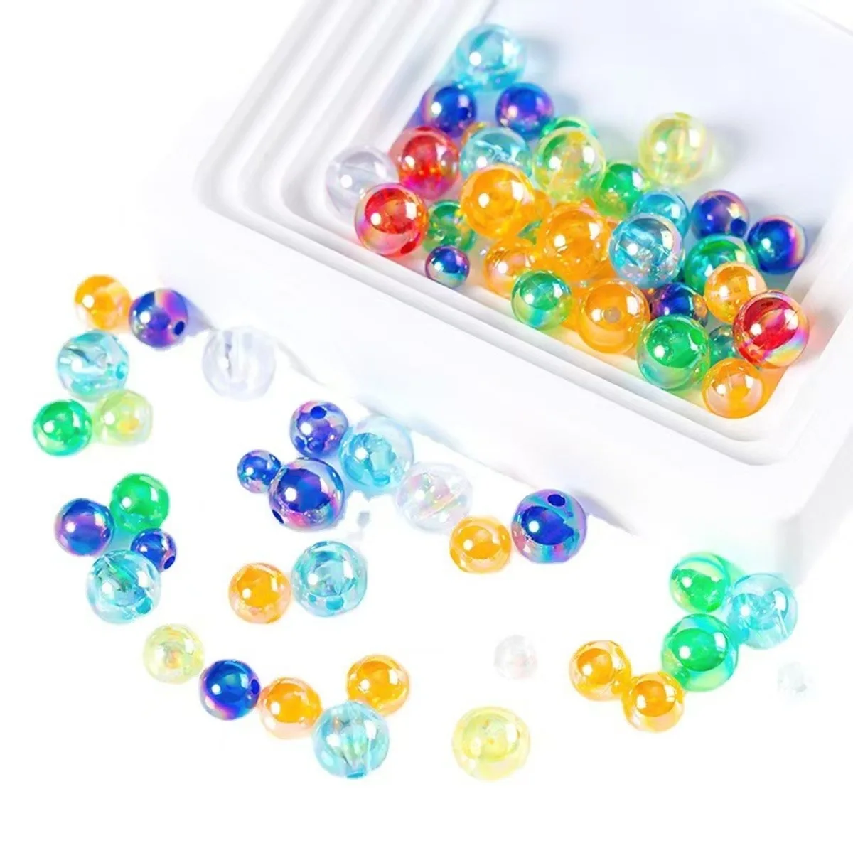 100 sztuk/partia mieszane kolory okrągłe AB koraliki dystansowe plastikowe luźne koraliki Handmade Making kobiety biżuteria Diy kolczyki akcesoria — zdjęcie 4