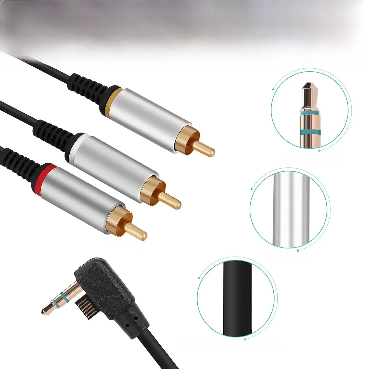 PSP AV Cable, O Video RCA Adapter Cord Video Cable TV Cable, PSP Component Replacement Cable for Game Players for PSP2000 3000