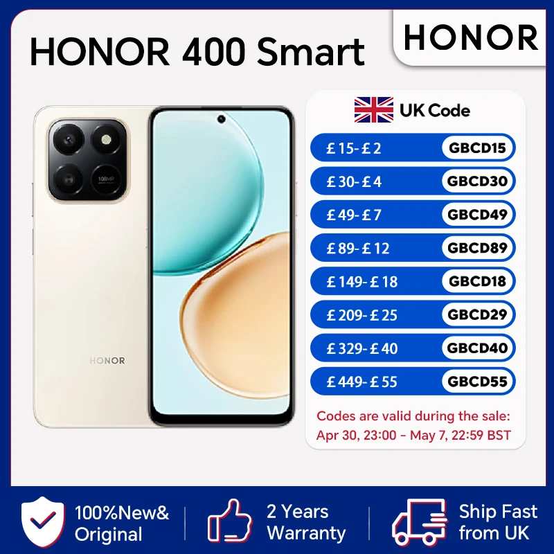HONOR 400 Smart 4G,EU Version,108MP Main Camera,6500mAh Battery, 5-star SGS Premium Drop Protection, Instant AI Button,IP54
