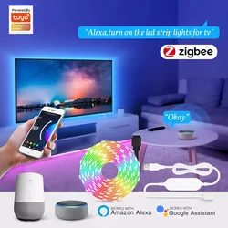 Tuya Zigbee 3.0 USB Led Strip Lights 5050 RGB RGBW USB Led Tape Smart TV Led Backlight 5V Współpracuje z Zigbee Hub/Alexa/Google Home