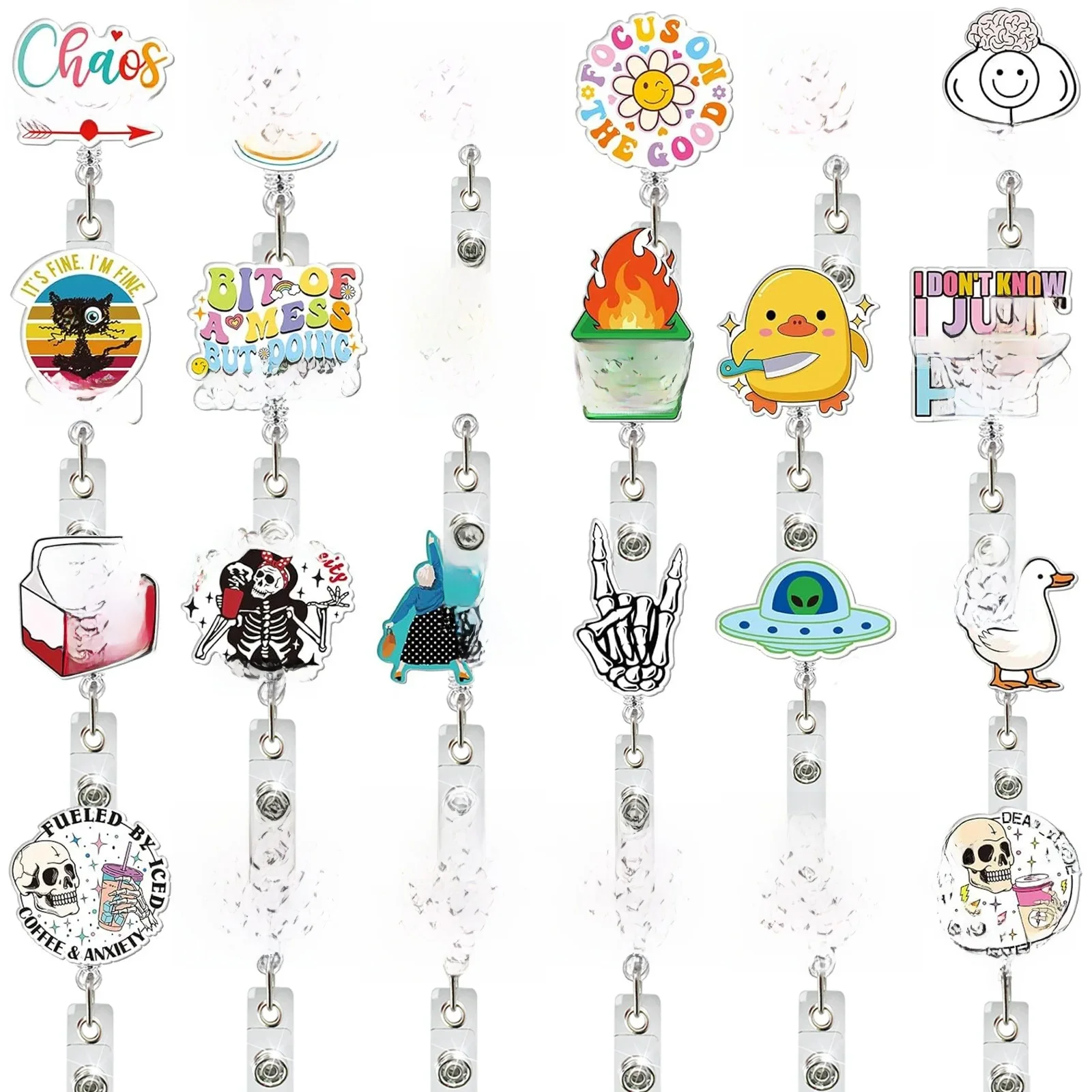 Porte-Danemark ge Rétractable en Acrylique, Flamme, Crâne, Chat Noir, Cadeau pour Médecin, Infirmière, Enseignant, Étudiant