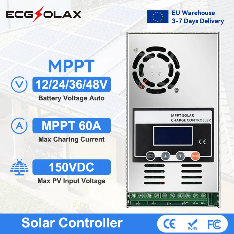 mppt laderegler Ecgsolax solar regler 60a mppt solar laderegler 12v 24v 36v 48v auto lcd solar