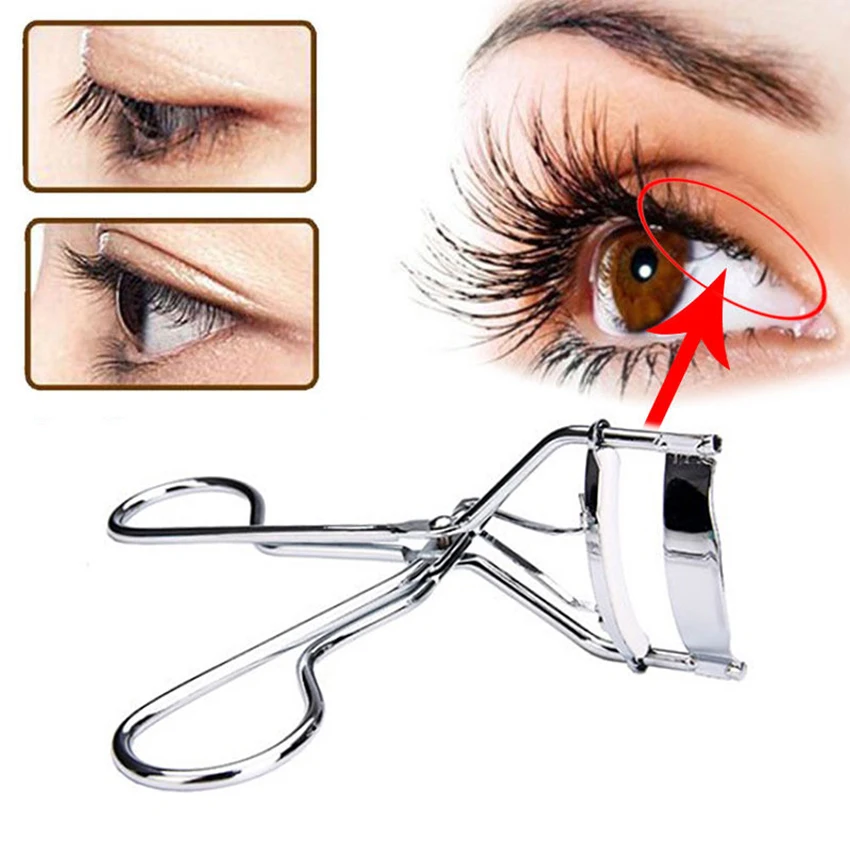 1PC Silver White Eyelash Curler Clip Stainless Steel Eyelash Extension Eye Curling Cosmetic With Silicone Strip Makeup Tools