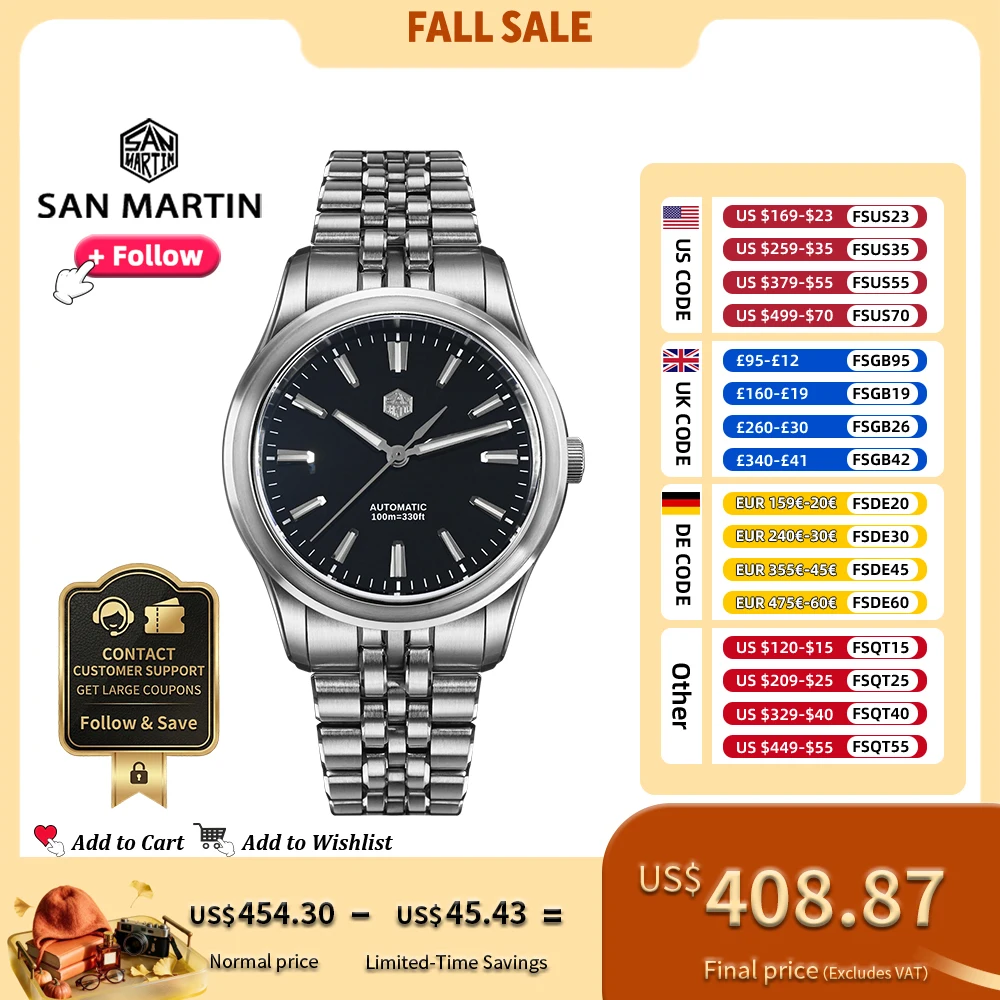 San Martin 36mm 39mm Luxury Enamel Dial Watch Miyota 90S5 Automatic Mechanical Gada Mens Watches With BGWX1 Luminous 100m SN0144
