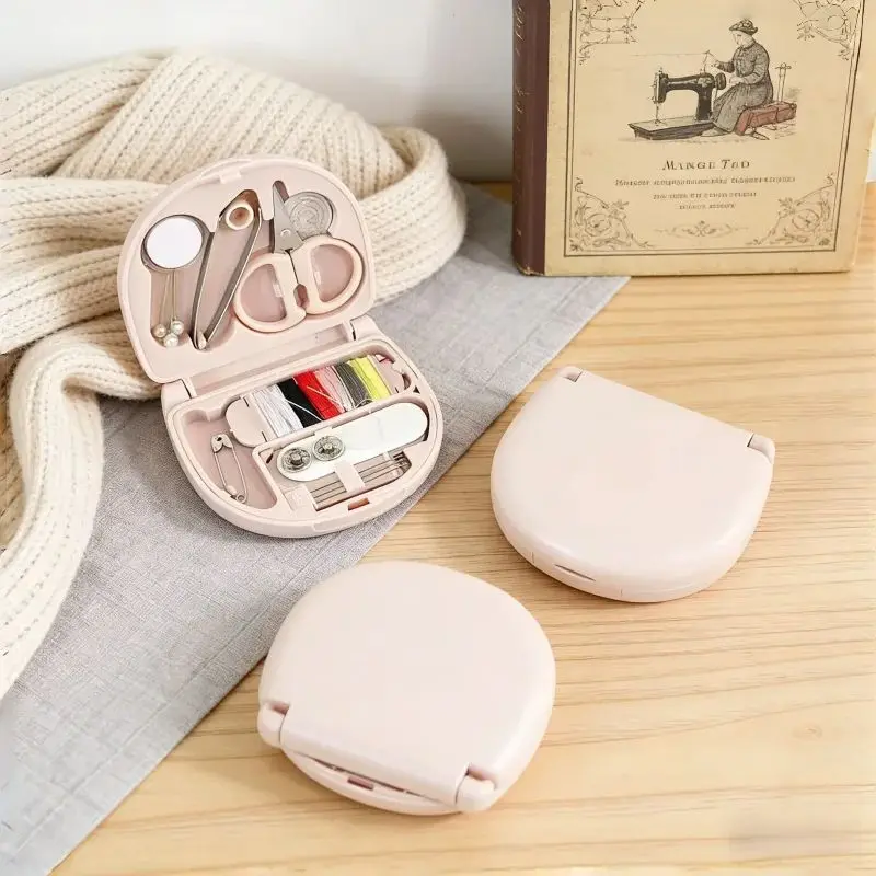 

3 pcs Pink Heart-Shaped Sewing Kit 10-Piece Set with Threads​ – Includes Needles, Scissors, Pins & Buttons, Portable Case.
