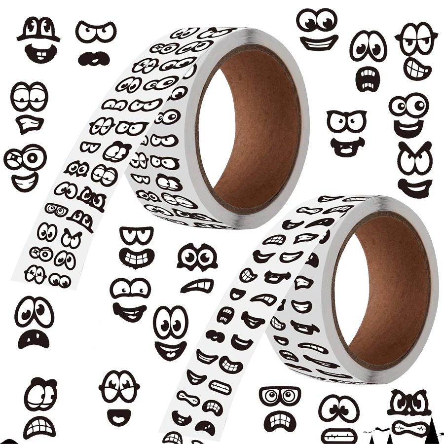 

2000 шт. мини-наклейки с черными глазами и рта для Хэллоуина своими руками, самоклеящиеся виниловые этикетки для скрапбукинга, журналов.