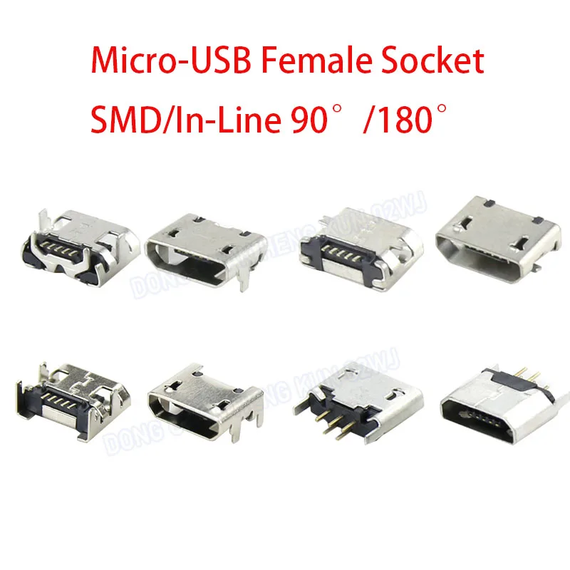 Micro-USB Female Port Gold-Plated 2.4A Fast Charge V8 Durable Data Power Connector SMD/DIP 180°/90°