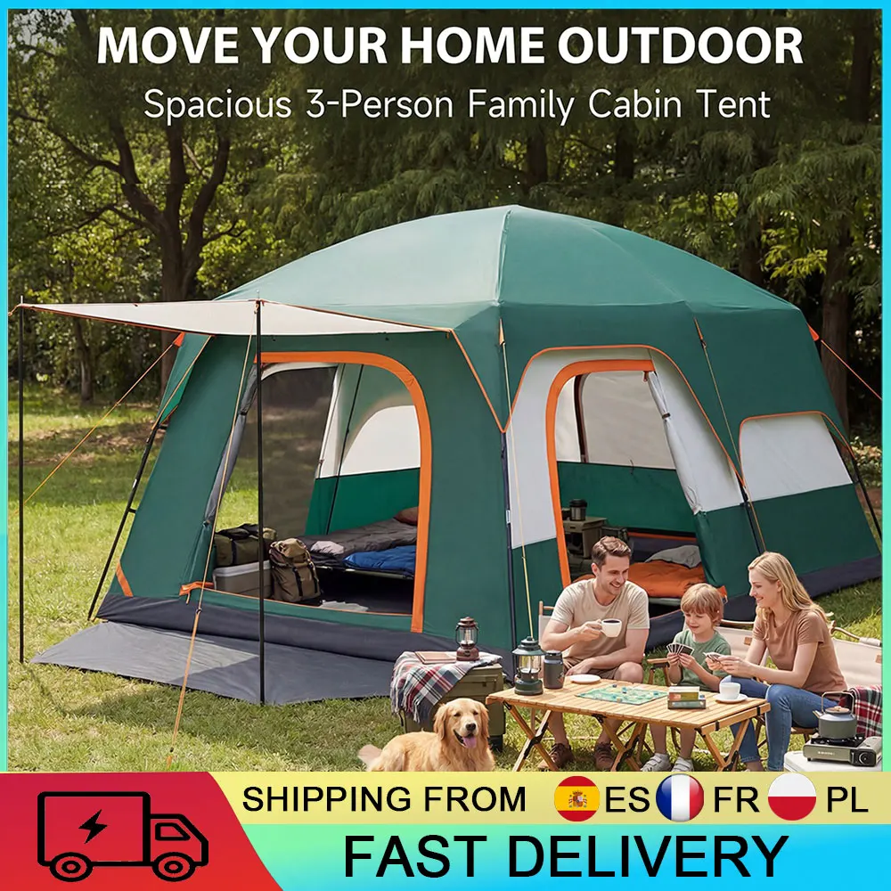 Tente de camping portable pour 2 à 4 personnes, imperméable, résistante aux intempéries, protection UV, tente familiale pour le camping, la randonnée et les voyages