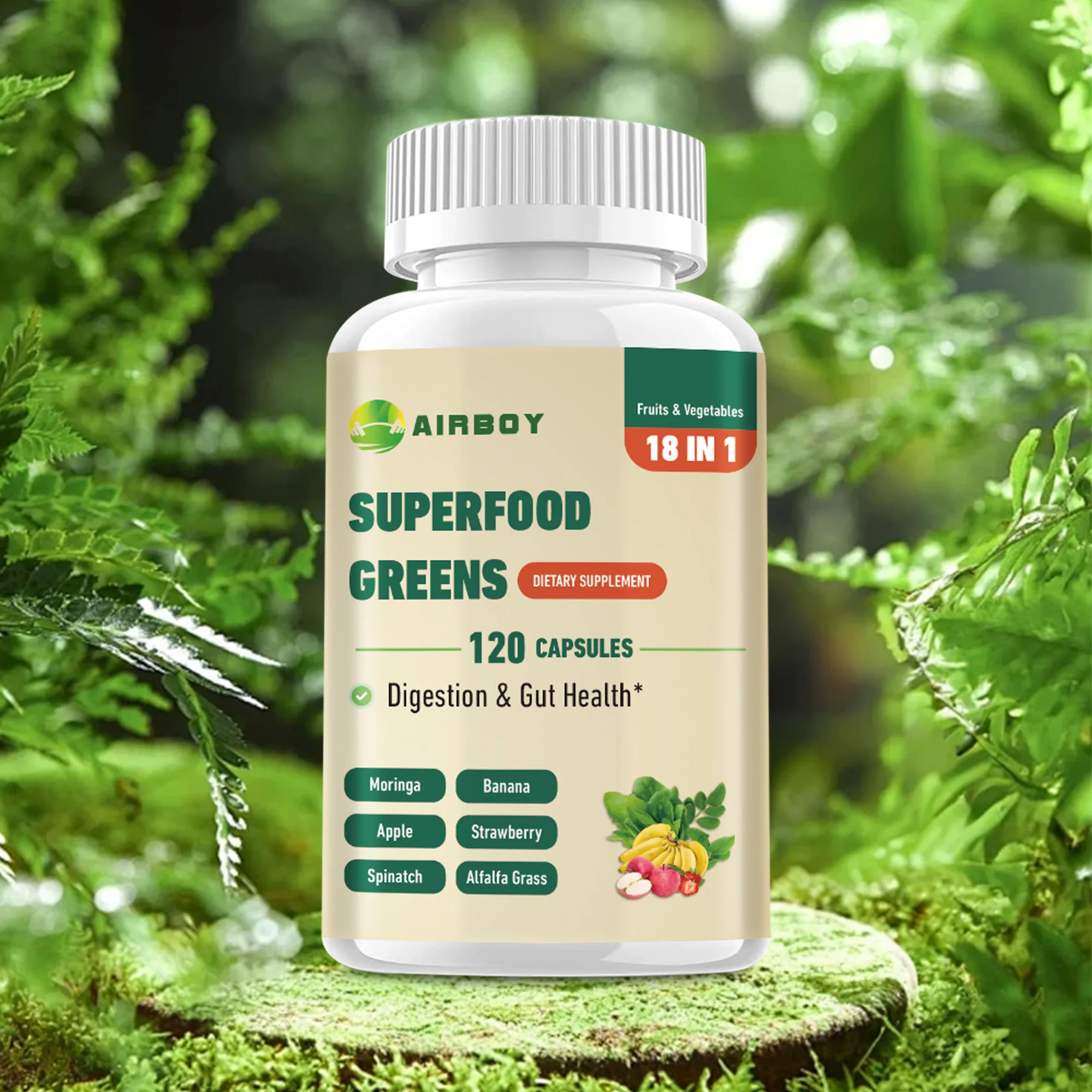 Superalimento Greens-energía, metabolismo y soporte inmunológico, salud intestinal-120 cápsulas