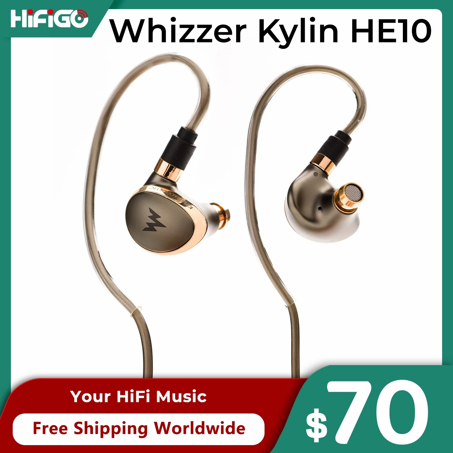 Whizzer Kylin HE10 10.2mm Carbon Nanotube Dynamic Driver In-Ear Earphone HiFi IEMs with 5N Silver-Plated OFC Cable 2-pin 0.78mm