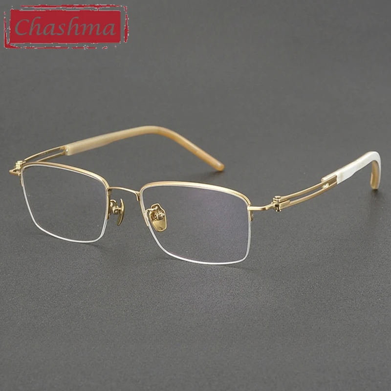 

Chashma Prescription Glasses Men Pure Titanium Ox Horn Temple Top Quality Gentlemen for Recipe Eyewear Optical Lenses Myopia