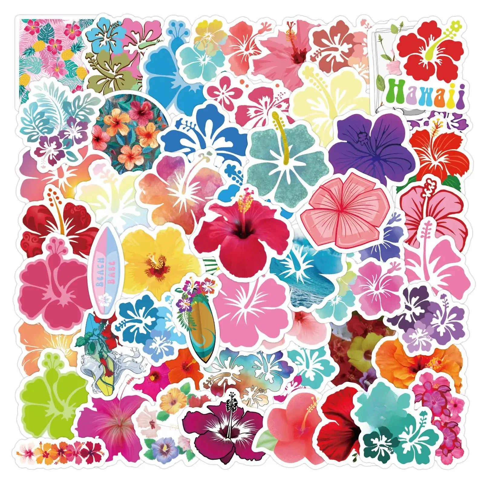 AliExpress Hizxj 60pcs Fresh Hibiscus Flower Stickers Laptop Bicycle Guitar Skateboard Sticker Kid DIY Graffiti Waterproof Stickers Toy