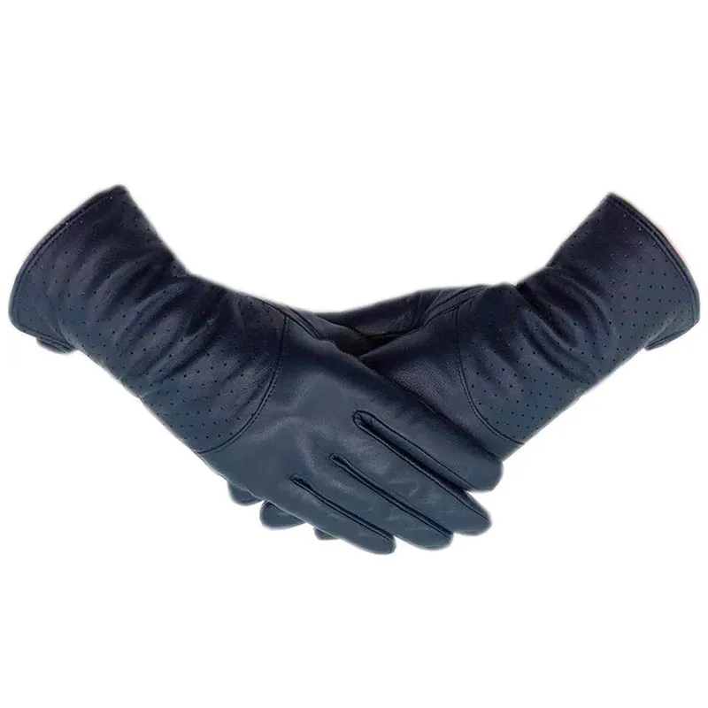 

Winter ladies genuine leather blue leather gloves new style fashion driving riding winter ladies sheepskin warm leather gloves l