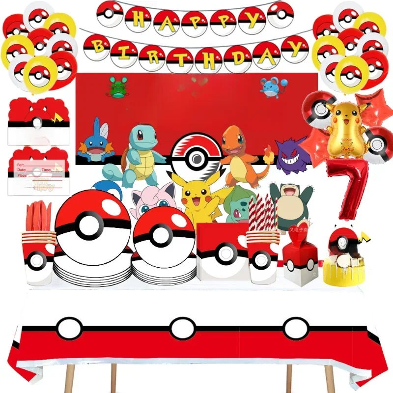 Pokemon Geburtstag Dekoration Poke Ball Party Supplies Baby Dusche Jungen Mädchen Geschirr Tasse