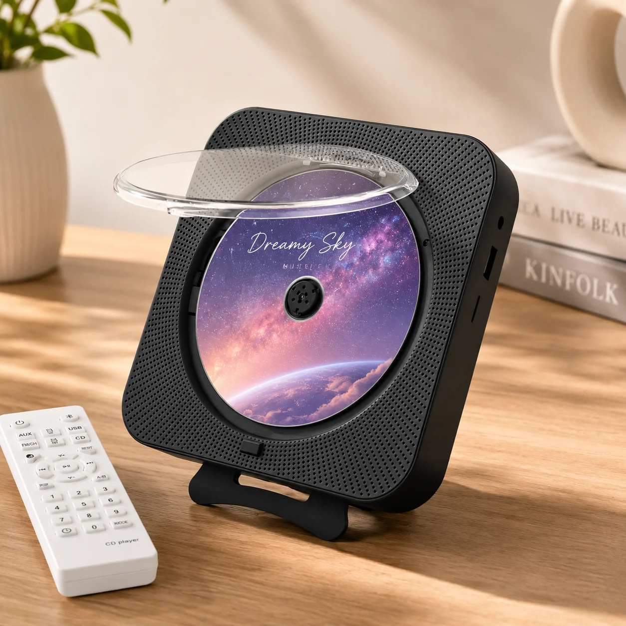 Bluetooth 5.0 CD-Player mit USB/TF/FM-Radio, LED-Display, Timer-Funktion, Kopfhöreranschluss, Wand- und Tischhalterung, portabel