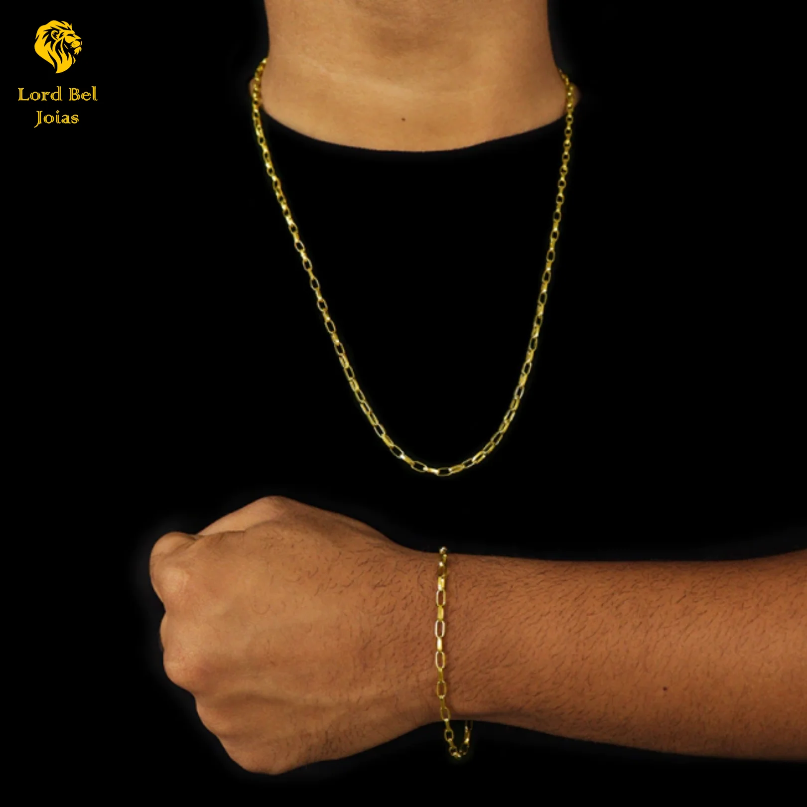 Jolinho Kit 2mm Chain and Bracelet in Nordic Gold Shine 18K Eternal | Lord Bel Ancient Coin Jewelry of Brazil