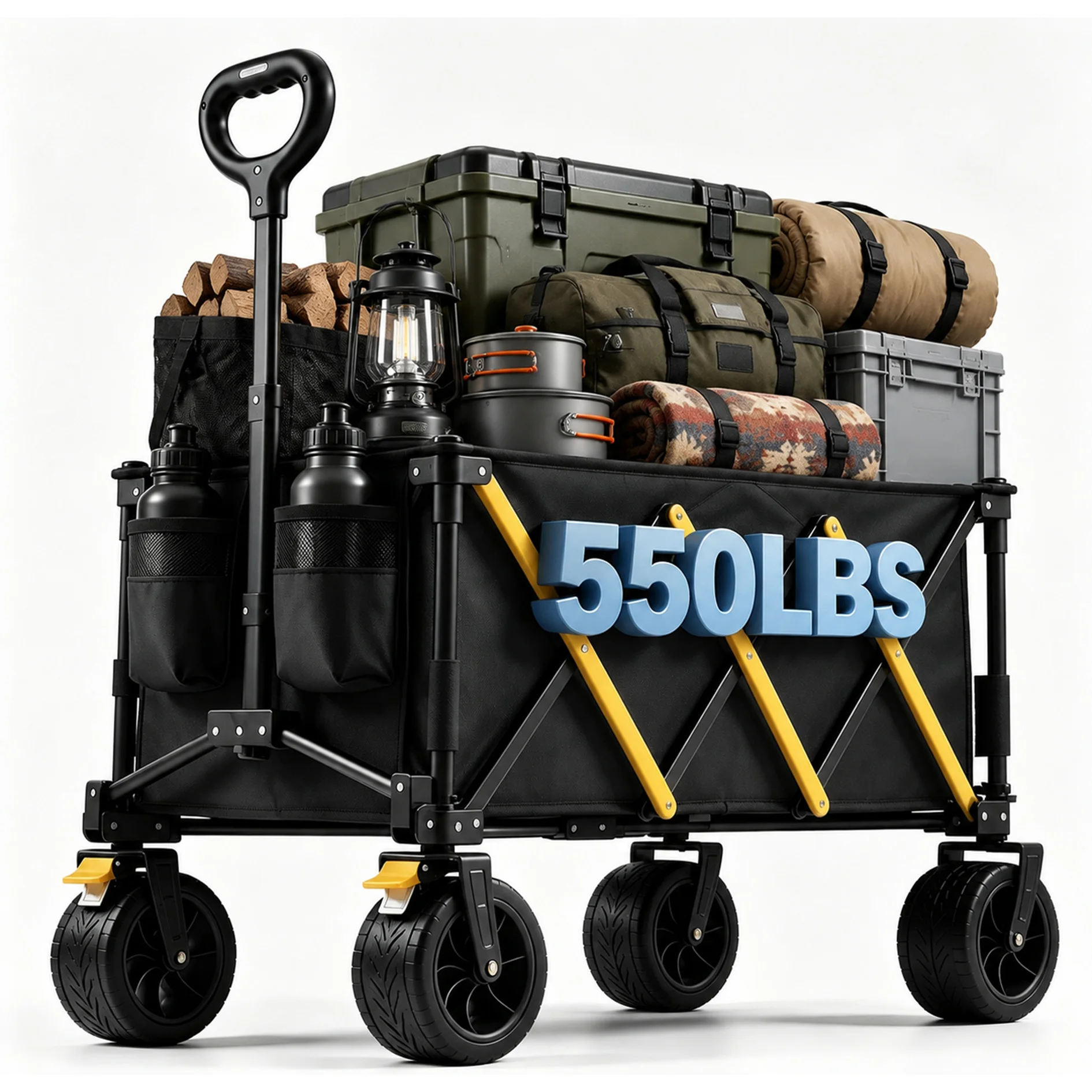 Heavy Duty Collapsible Folding Wagon Cart, Large Capacity Utility Wagon with All-Terrain Wheels & Adjustable Pull Handle, Foldable Steel Frame Outdoor Trolley for Camping, Picnic, Beach, Garden & Grocery Transport - view 3
