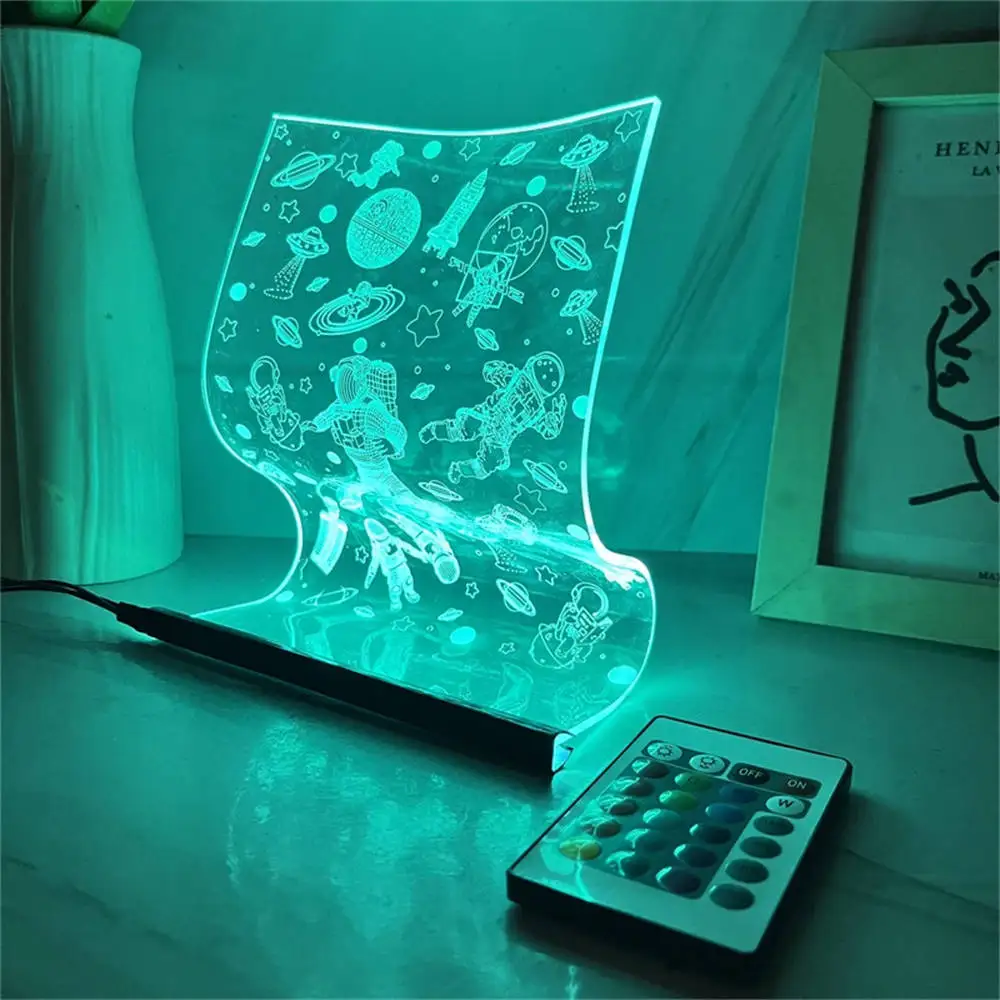 Astronauta Scroll Acrílico Luz Guia Desk Lamp, Interruptor De Humor Atmosfera, Decoração Nórdica, Lâmpada De Cabeceira, 3 Cores, 7 Cores, USB