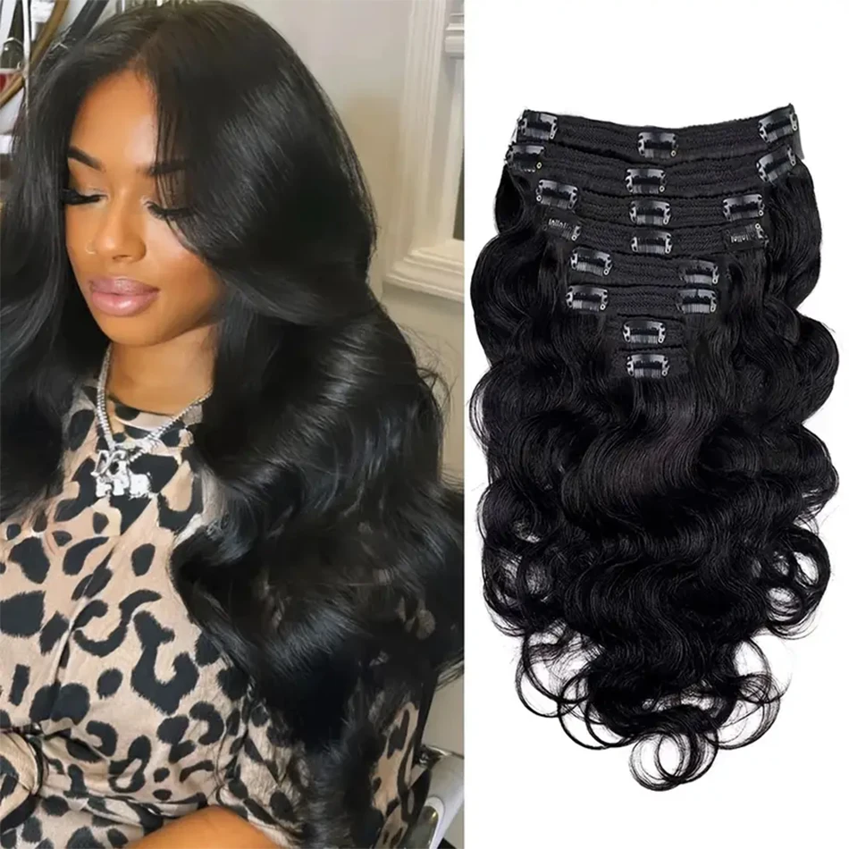 Body Wave Clip In Hair Extensions Echt Menselijk Haar Onzichtbare Huid 120G Natuurlijke Kleur 1b Clip Ins Human Hair Extensions Voor Vrouwen