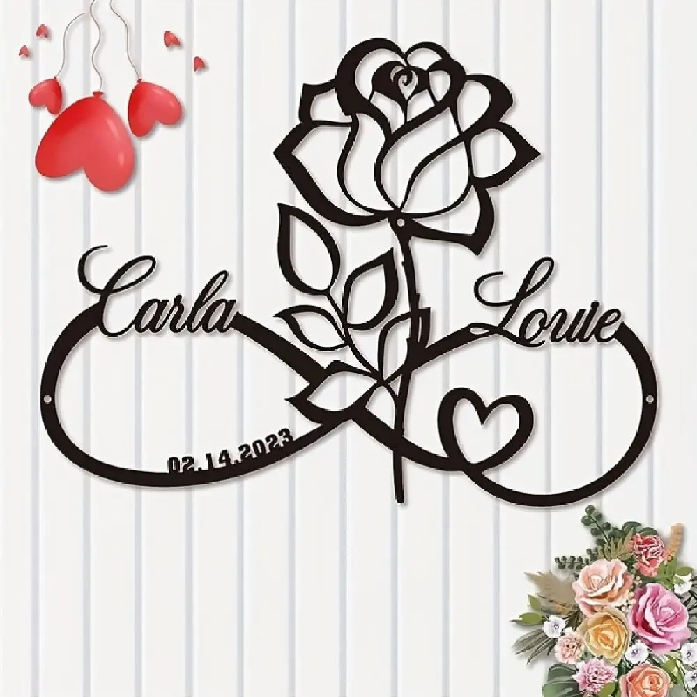 Custom Metal Art Sign with Rose&Infinity Love Design, Wall Art Decor for Housewarming/Birthday/Engagement/Wedding/Couple Present