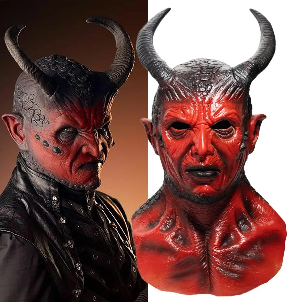 Horror Devil Latex Mask Cosplay Spooky Demon Hellfire Beast Prank Helmet Stage Performance Carnival Halloween Party puntelli