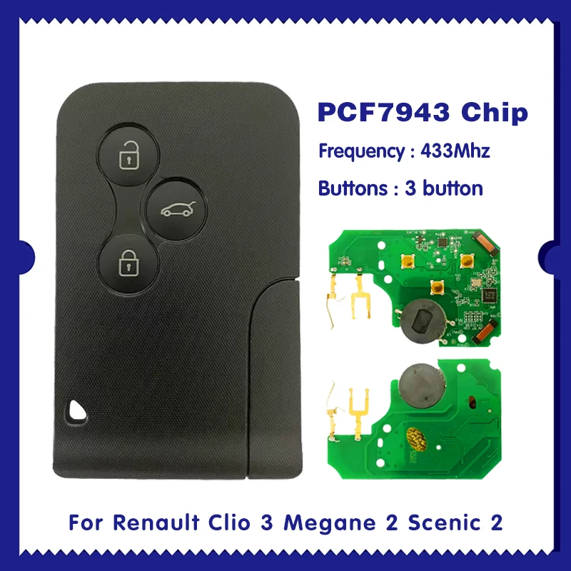 

Aftermarket 433Mhz Smart key For Renault Clio 3 Megane 2 Scenic 2 PCB Replacement Remote key PCF7943 Chip CN010055 Keyless go