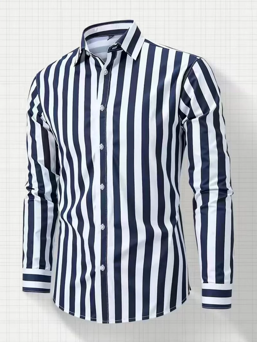 

2026 New Jacquard Men's Shirt, Luxurious Long-Sleeved Single-Breasted Vertical Striped Casual Men's Shirt