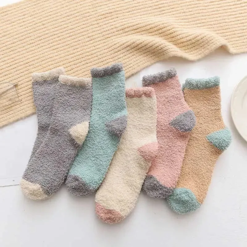 Chaussettes en velours demi-côté Traducteur, tube intermédiaire torsadé, serviette épaisse et chaude, chaussettes en laine de lune