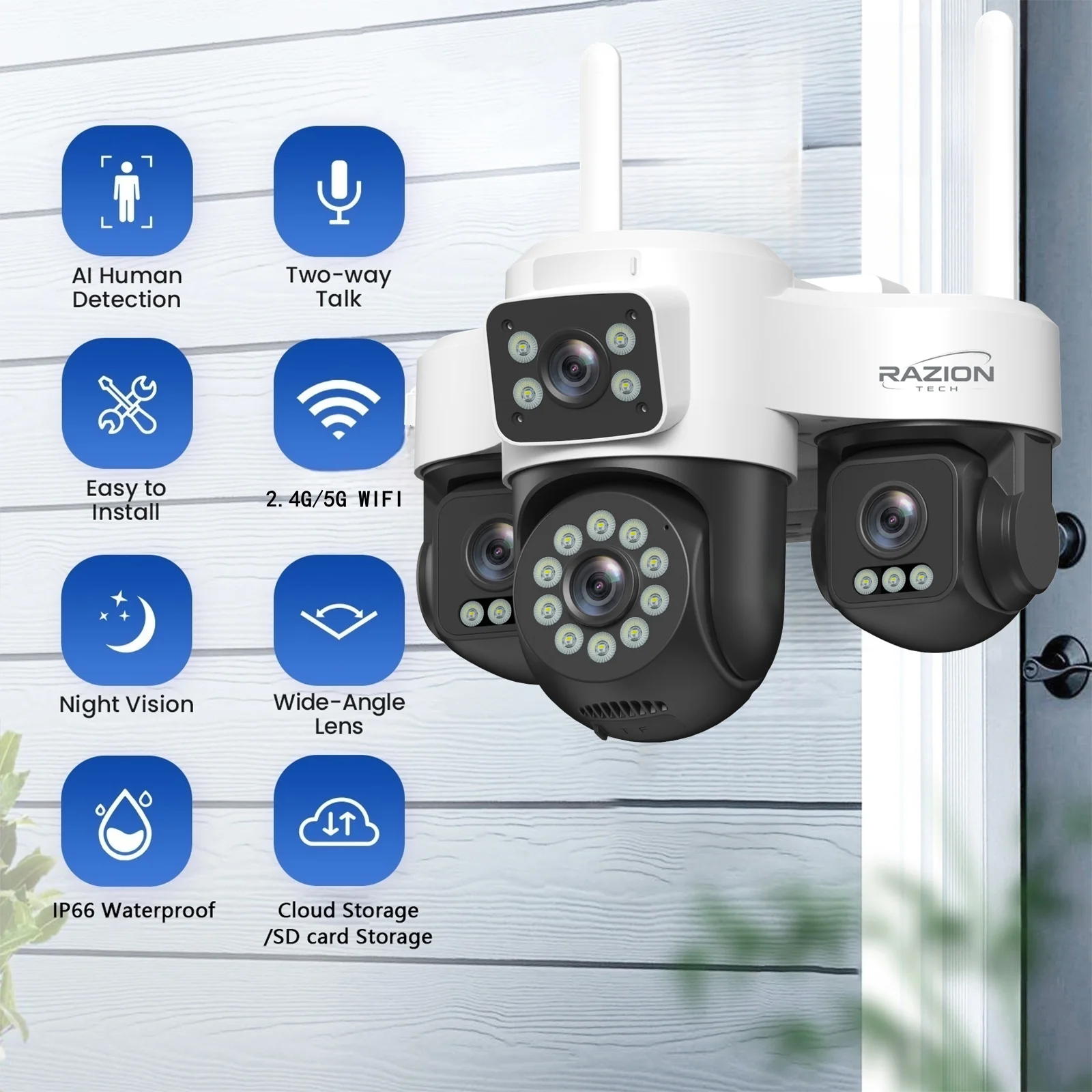 15MP Sicherheitskamera RZ380 3-HD-Bildschirme Auto-Tracking 2,4G&5G WiFi IP-Kamera Drahtlose Außen-CCTV Farbnachtsicht 2-Wege-Audio Überwachungskameras Zwei-Wege-Audio Onvif