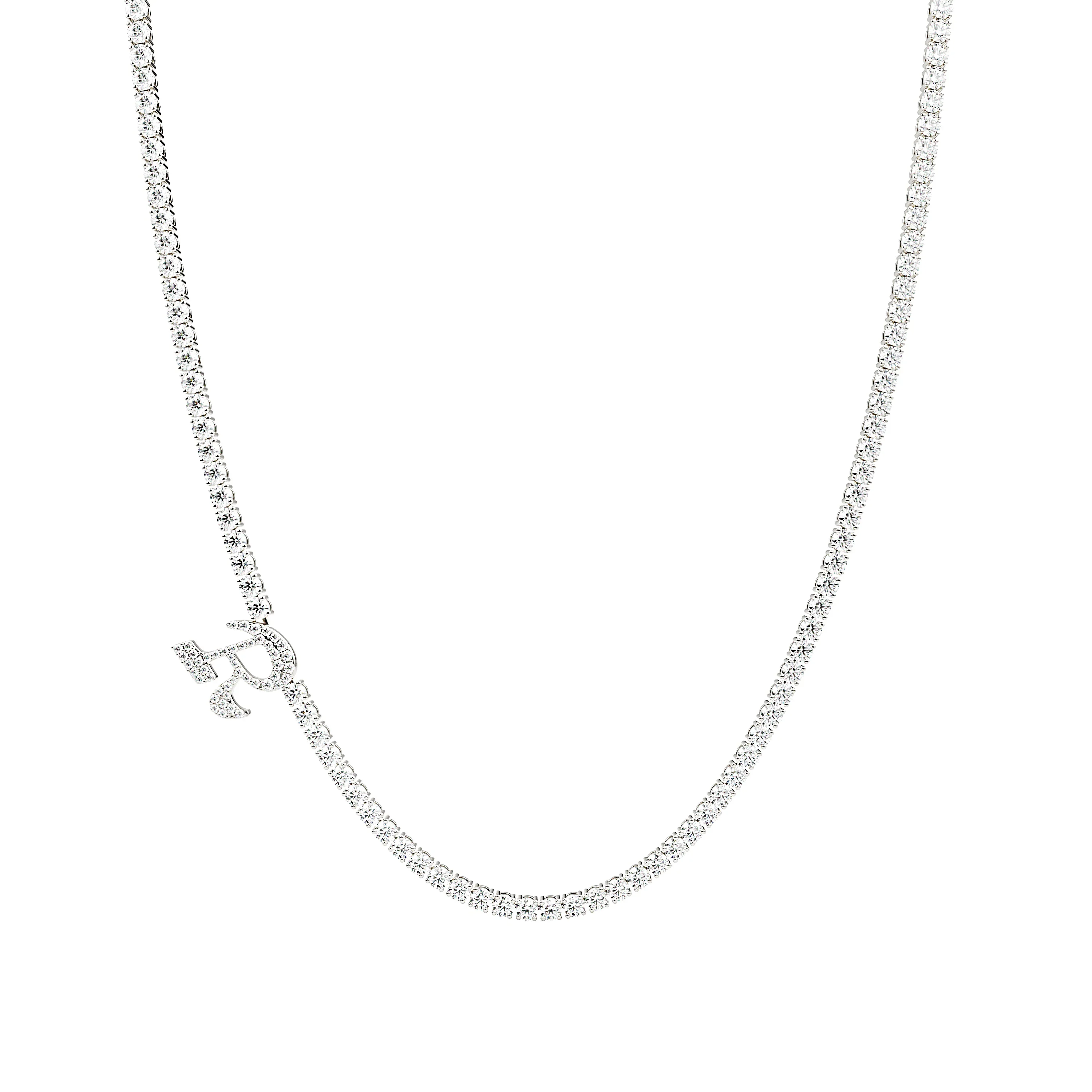 

Personalized Name Necklace Zircon Letter Pendant High Quality 18K Gold Plated Tennis Chain Link Gift for Women Wedding Memorial