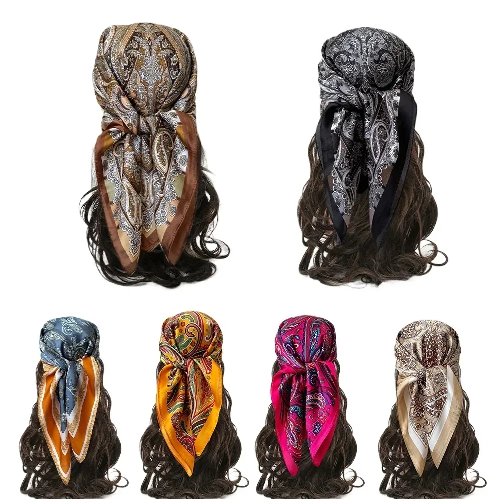 Foulard carré en imitation soie imprimé de luxe pour femmes, cravate de cou de printemps, châle enveloppant les cheveux, main, poignet, Hijab Bandana