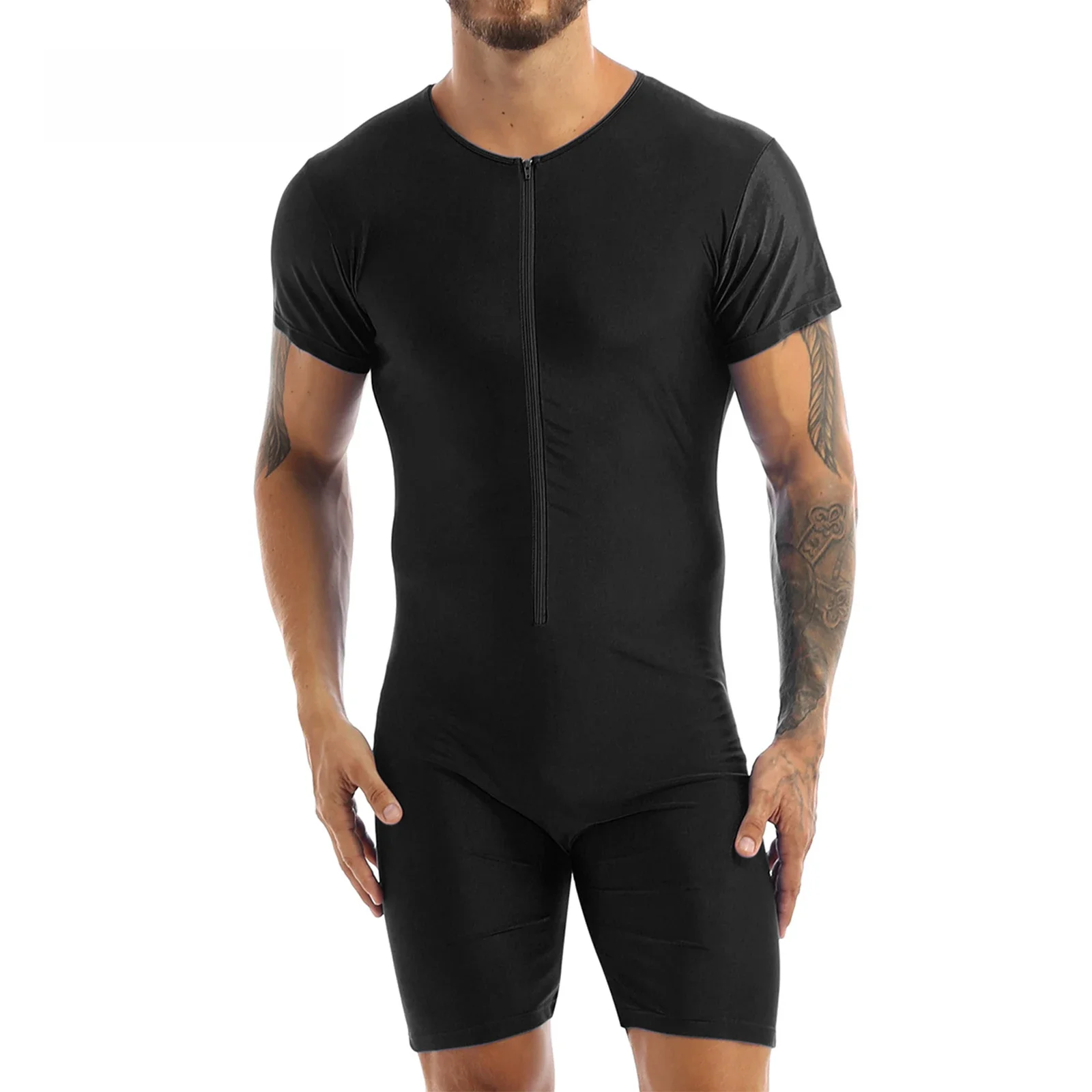 Herren Pyjama Unterhemden einteiliger Trikot Overall männlich Kurzarm vorne Reiß verschluss