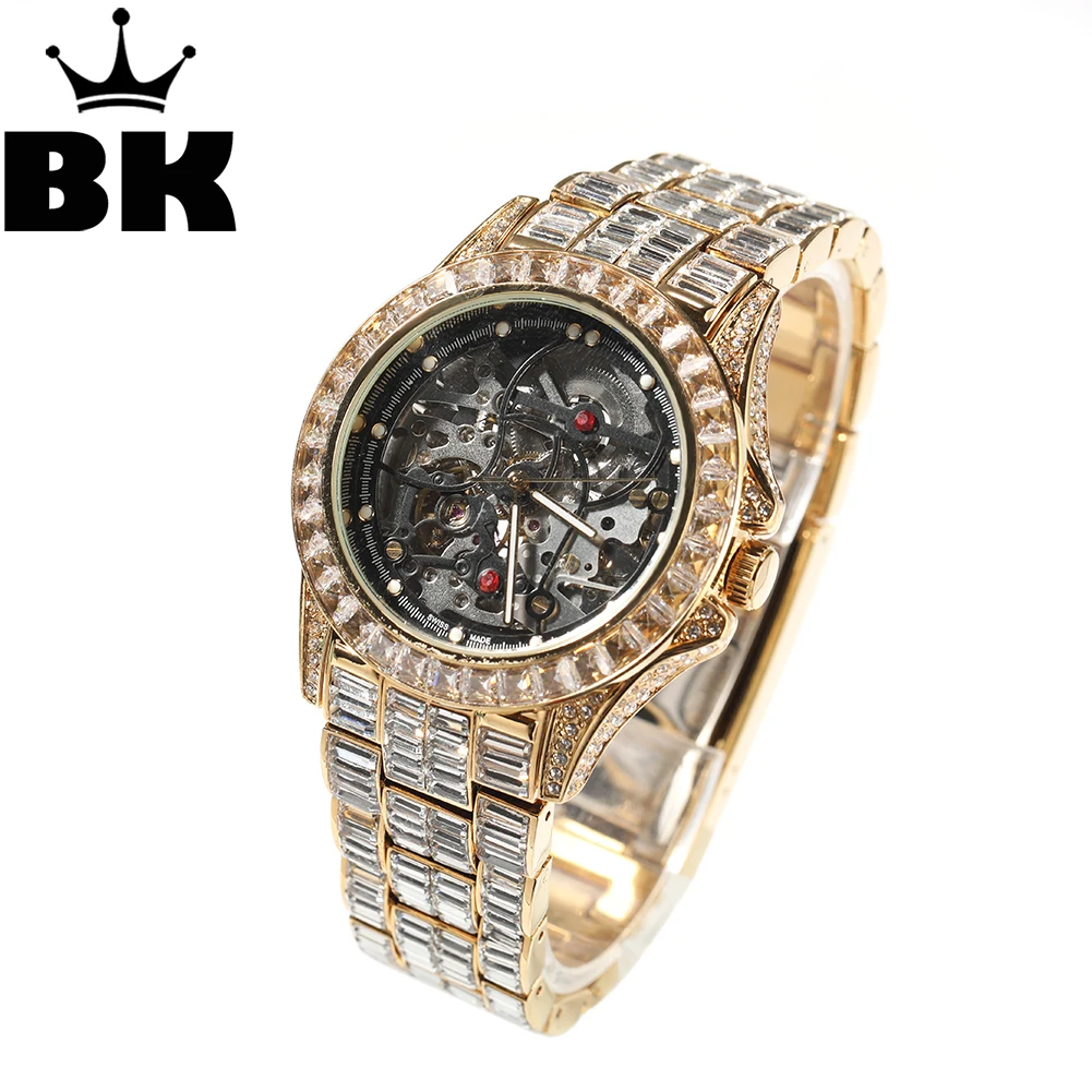 

THE BLING KING Mechanical Watch For Men Luxury Original Japanese Movement 30m Waterproof Round Dial Around Rhinestone Wristwatch